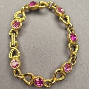 Vintage Gold-Tone Bracelet with Pink Crystal Accents